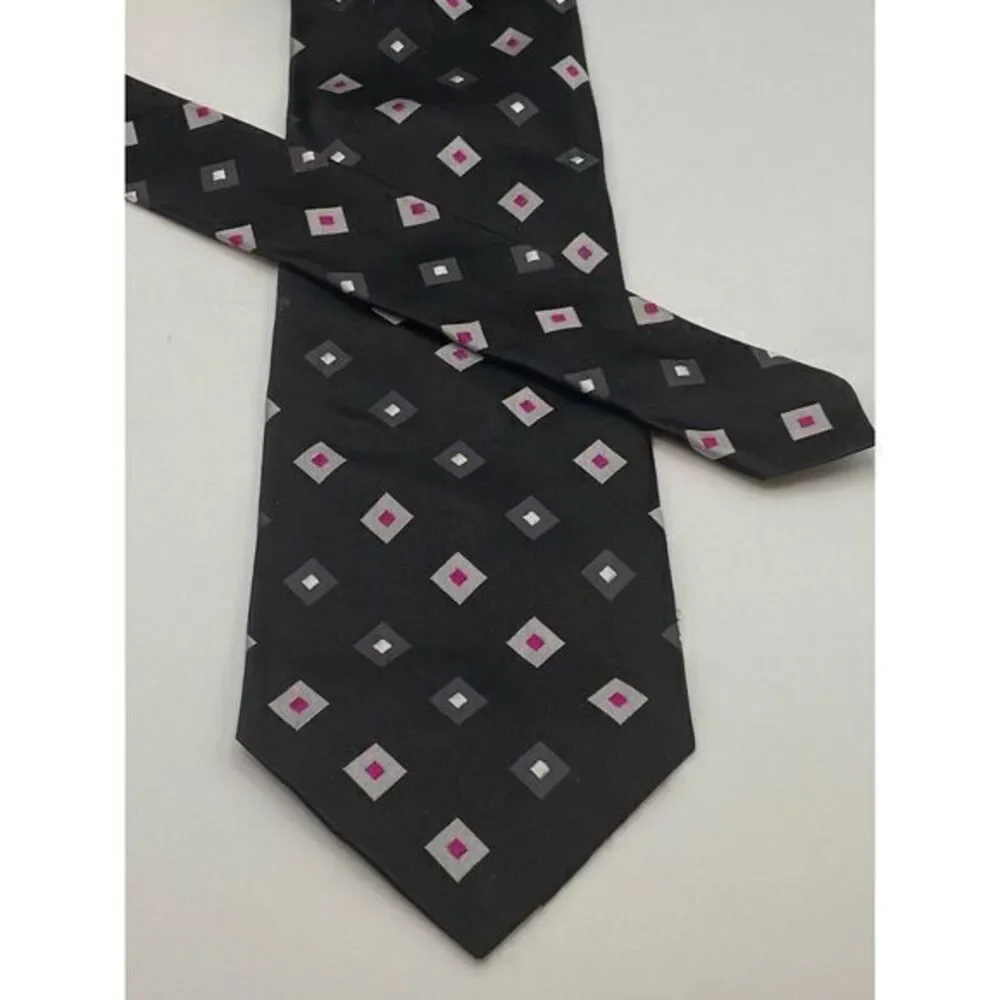 Bachrach Black‎ Tie Grey Silver Diamonds 100% Silk Italy